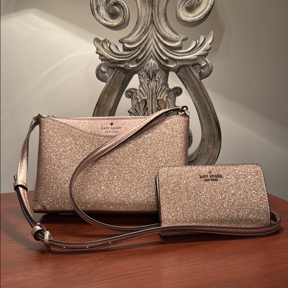 Kate Spade✨💖💛Glittering Rose Gold Crossbody Bag Set